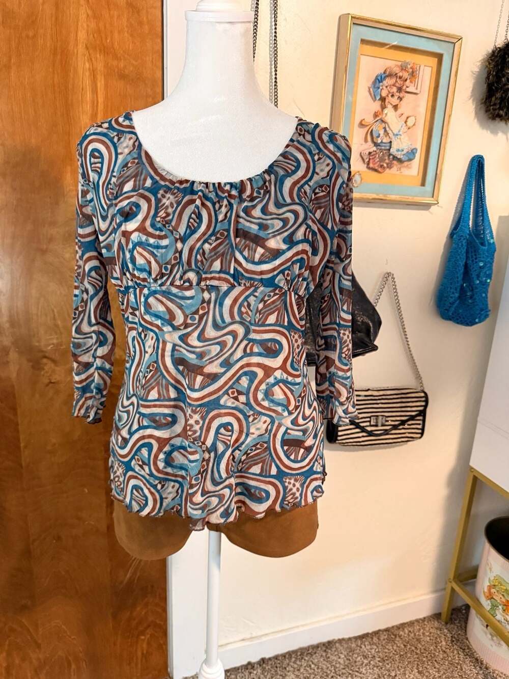 Cha Cha Vente Vintage Y2K Psychedelic Print Mesh Top